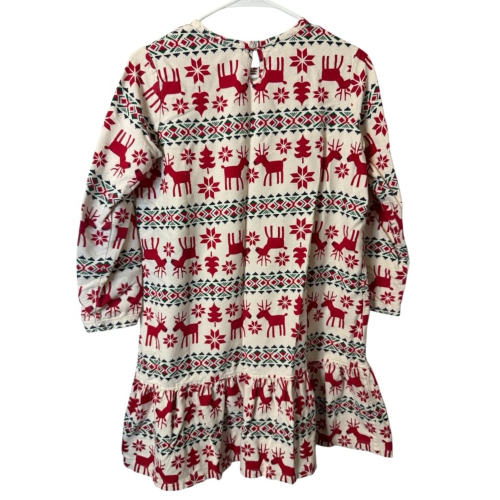 Hanna Andersson Girls Holiday Fair Isle Sweater Dress Red Green Reindeer Sz 12 - Picture 2 of 5